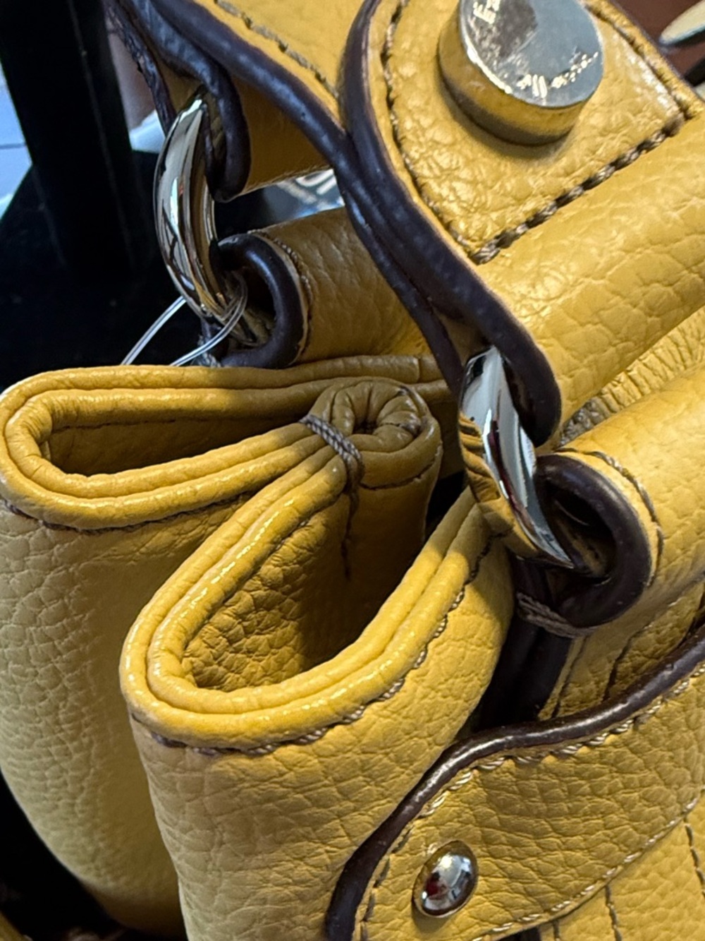 Tignanello Leather Hobo Tote Mustard Yellow | Tags Attached | Silver Hardware - Picture 7 of 11